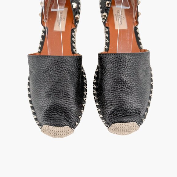 Valentino Garavani Rockstud Black Leather Espadrille Flats Size 37 US 7 Women's - Picture 3 of 14
